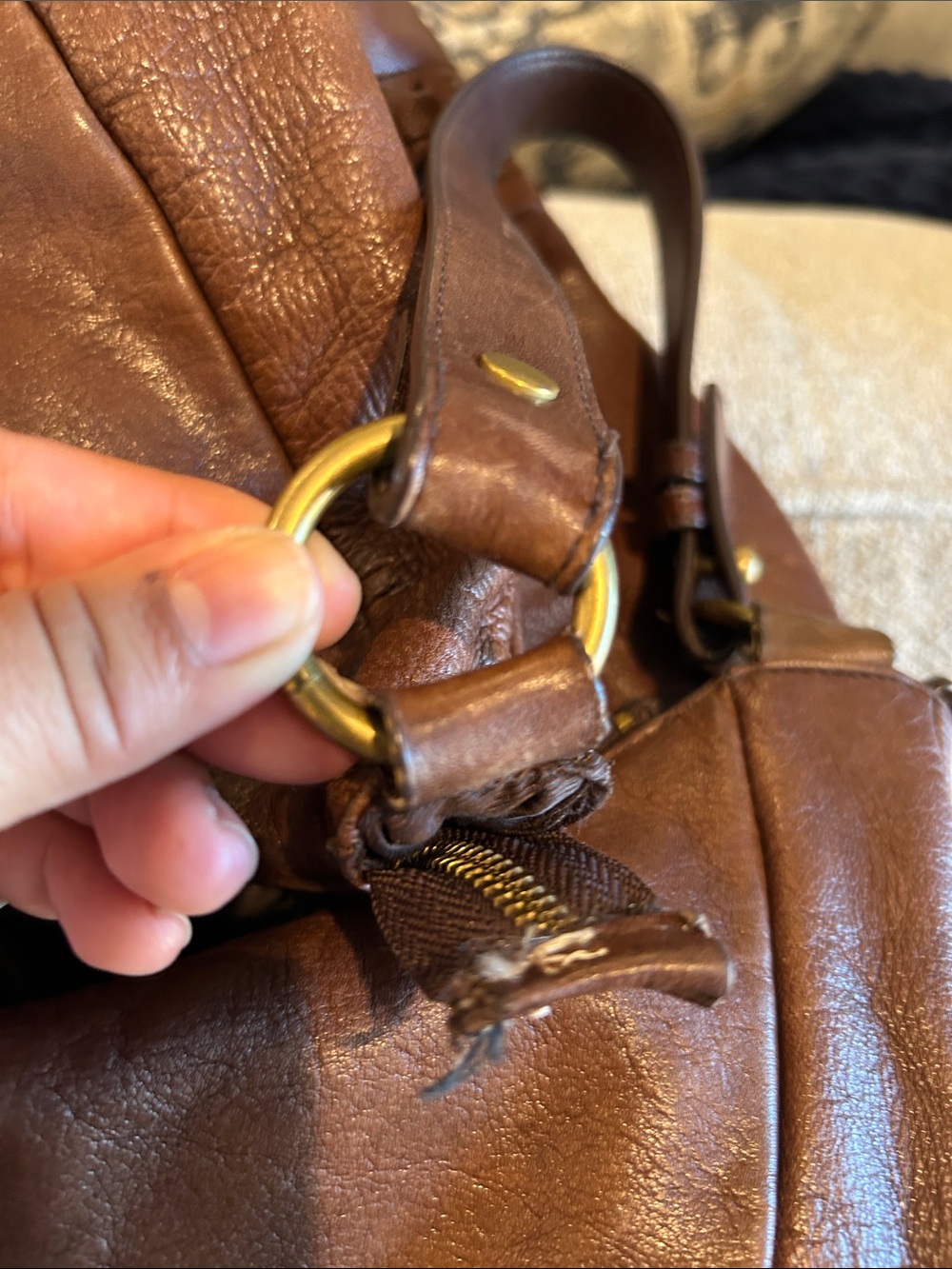 LAUREN RALPH LAUREN LEATHER HOBO BROWN BAG - Picture 7 of 8